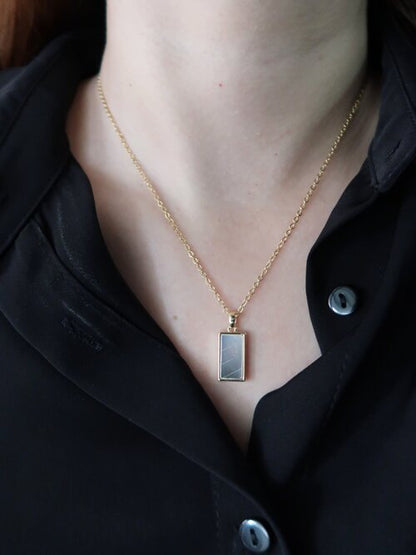 Gold Shell Rectangle Pendant Necklace (Dark)