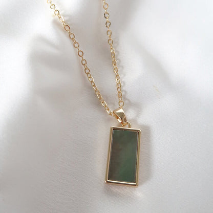 Gold Shell Rectangle Pendant Necklace (Dark)